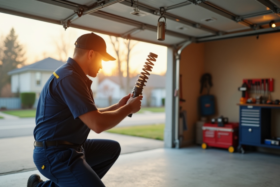 repairman fixing garage door