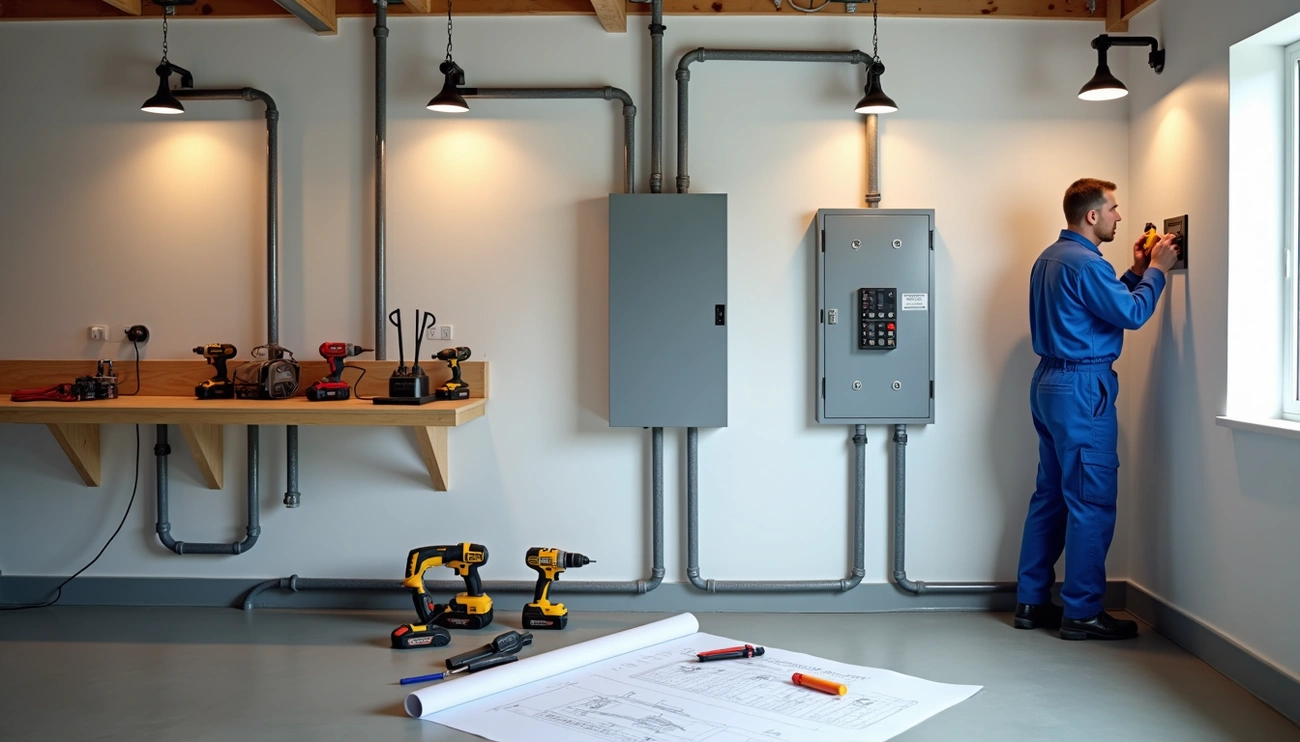 Electrician wiring a garage circuit
