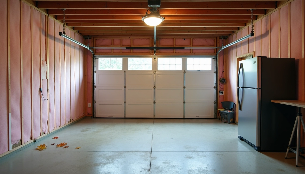Insulation being installed in garage walls